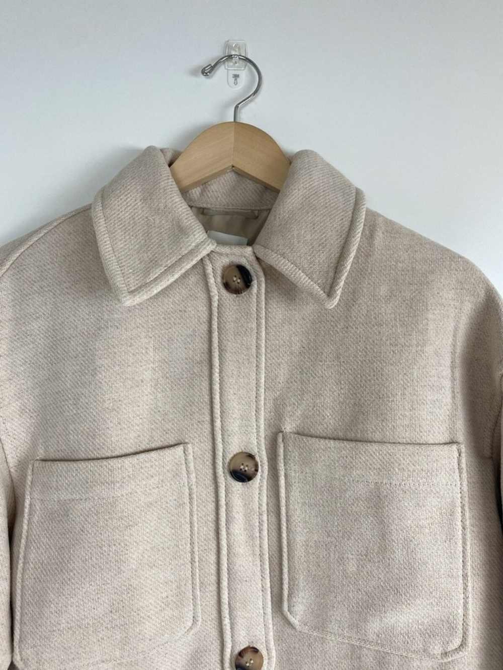 H&M Shirt Jacket Shacket Oversized Size Small Beige - Picture 3 of 8